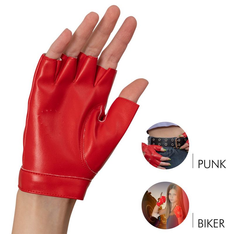 Skeleteen Girls Fingerless Biker Costume Gloves - Red, 4 of 8