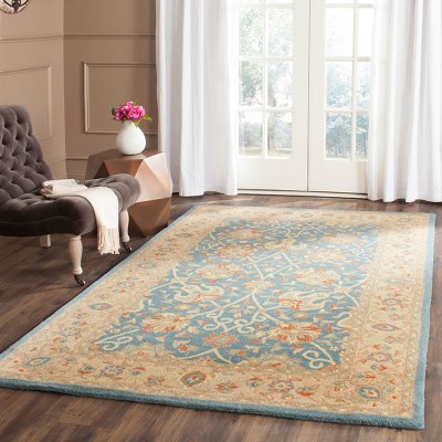 Handmade Blue and Beige Wool Tufted Area Rug