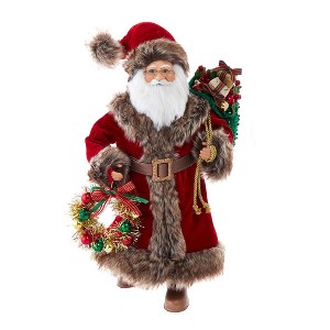 Kurt Adler 17-Inch Red Santa with Gray Fur + Wreath/Bag - 1 of 1