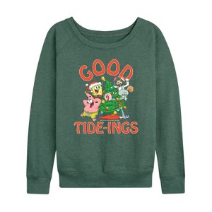 Women's - SpongeBob SquarePants - Good Tide Lightweight French Terry Wide Neck Long Sleeve Shirt - 1 of 4