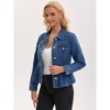 INSPIRE CHIC Women's Denim Button Down Turndown Collar Long Sleeve Ruffle Hem Peplum Jean Jackets - 2 of 4