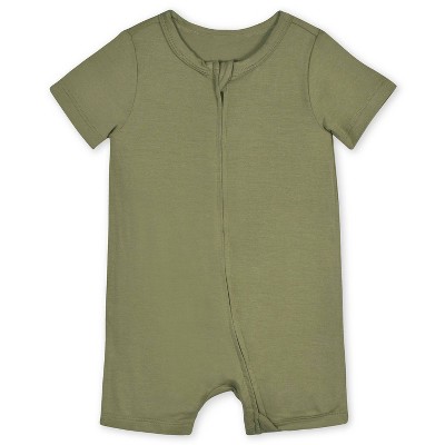 Image of Gerber Buttery-Soft Snug Fit Short Sleeve Romper - Moss - 6-9 Months