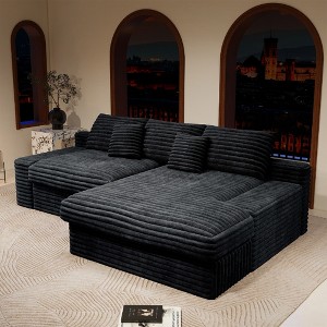 118.1"66.9" Plush Corduroy 2-Piece Modular Sectional Sofa with No Assembly Required and Comfortable Chaise Lounge - 1 of 4