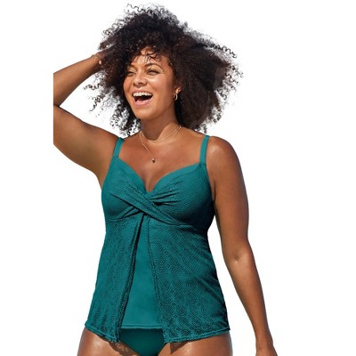 Swimsuits For All Women's Plus Size Plunge Tankini Top - 6, Teal Snake  Print : Target