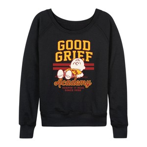 Women's - Peanuts - Good Grief Academy Lightweight French Terry Wide Neck Long Sleeve Shirt - 1 of 4