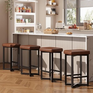 Bar Stools Set of 2/4, 24.6" Counter Height PU Leather Backless Stools with X-Frame & Footrest for Kitchen/Bar - 1 of 4