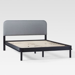 Saracina Home Contemporary Solid Wood and Curved Fabric Headboard Bed Black/Gray - 1 of 4