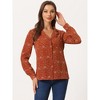 INSPIRE CHIC Women's Vintage Notched Lapel Long Sleeve Printed Button Down Tops - 3 of 4