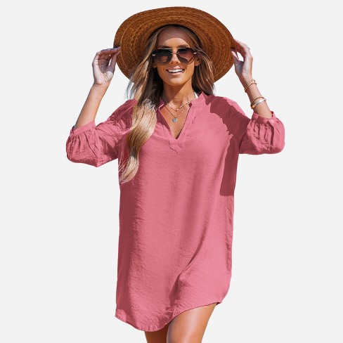 Women's V-neck Mini Cover-up Dress - Cupshe-xl-pink : Target