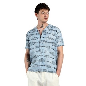 Campus Sutra Men Men's Icy Blue Embroidered Geometric-Lined Shirt - 1 of 4
