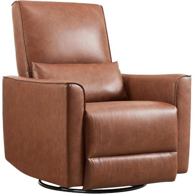 Acekool Swivel Recliner Chair with Steel Base, 360 Degree Rocker Recliner with Footrest, PU Upholstered Lounge Chair for Living Room Bedroom Nursery