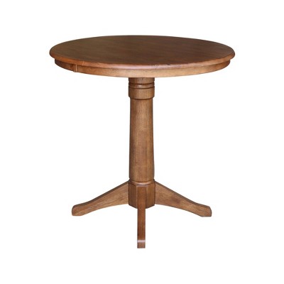 36'' Distressed Oak Solid Wood Round Counter Height Pedestal Table