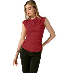 Allegra K Women's Summer Cowl Neck Ruched Stretch Sleeveless Casual Solid Top - 1 of 4