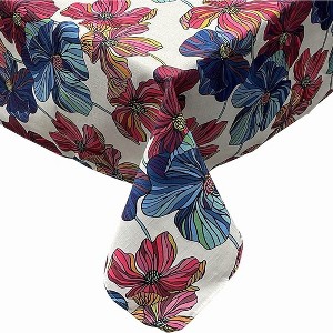 KOVOT Tablecloth Floral 60" x 84" Table Cover for Indoor or Outdoor Summer Spring Fall Flower Design Rectangle Oblong Tablecloth - Purple/Blue - 1 of 4