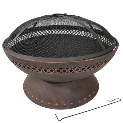 25-Inch Black Steel Wood Burning Fire Pit with Spark Screen