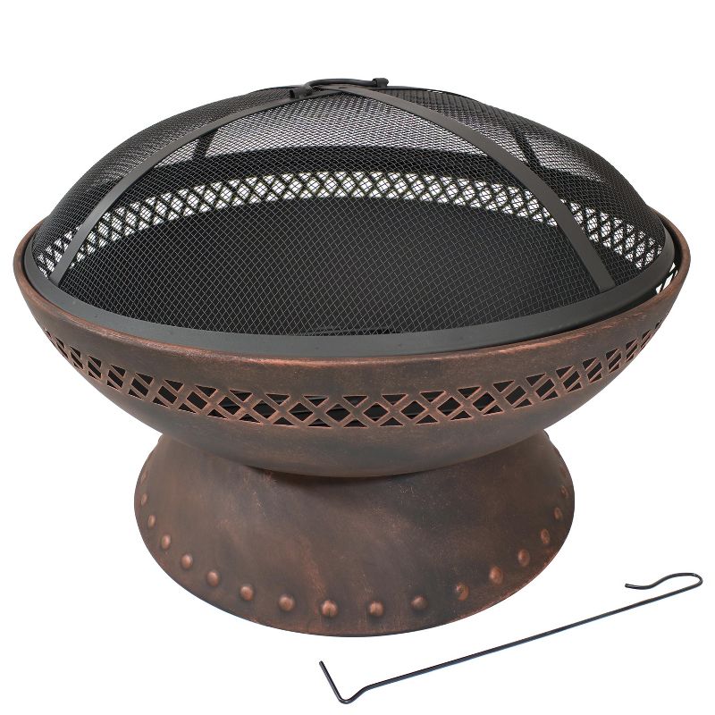 Sunnydaze Outdoor Camping or Backyard Steel Chalice Fire Pit with Spark Screen and Log Poker - 25" - Copper Finish, 6 of 10