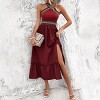 Women's Summer Dress Boho Halter Neck Sleeveless Dress Beach Smocked Backless A Line Flowy Maxi Dress - 4 of 4