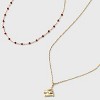 14K Gold Dipped Beaded Initial Necklace Set 2pc - A New Day™ Gold/Marron - 4 of 4