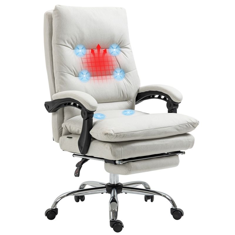 Vinsetto Vibration Massage Office Chair with Heat, Recining Back, Footrest, Microfibre Comfy Computer Chair, Cream White, 1 of 7