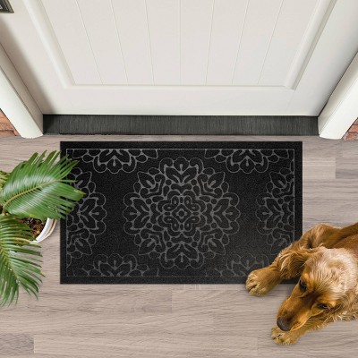 1'6"x2'6" Damask Doormat Black - Multy Home LP