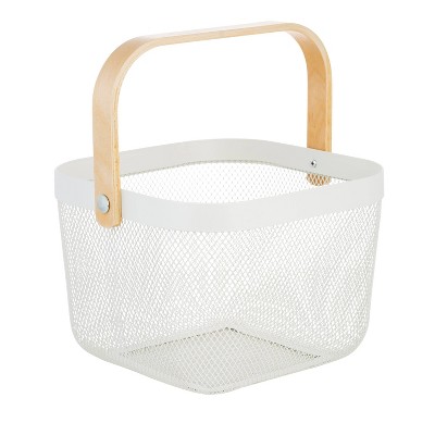Simplify Mesh Tote with Bamboo Handle White