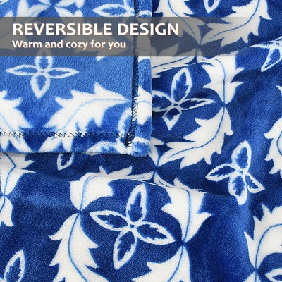 Olympia Blue Moroccan Fleece Reversible Throw Blanket, 50x60 inches