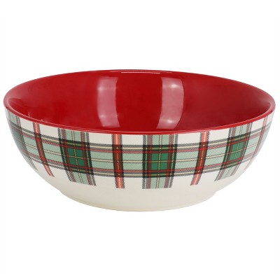 Gibson 8.6 Inch Holiday Plaid Stoneware Serving Bowl in Red