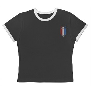 Rerun Island Women's Usa Star Flag Lc Black Americana 4Th Of July Short Sleeve Graphic Cotton Retro Vintage Ranger Baby Tee - Caviar White 2X - 1 of 4