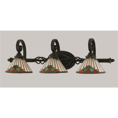Toltec Lighting Elegante 3 - Light Vanity in  Dark Granite with 7" Green Sunray Art Glass Shade