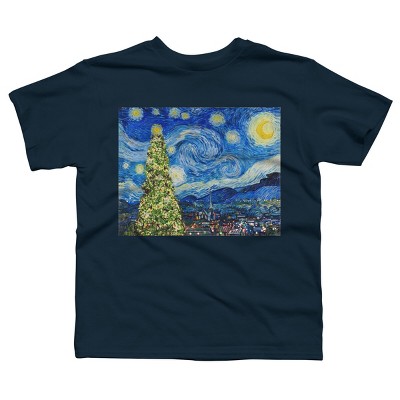 Boy's Design By Humans Van Gogh Starry Night - Christmas Tree By bcstudio T-Shirt