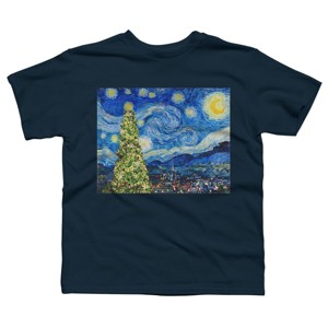 Boy's Design By Humans Van Gogh Starry Night - Christmas Tree By bcstudio T-Shirt - 1 of 3