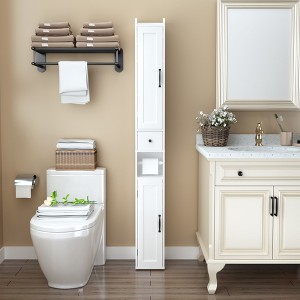 Rbied 7.87 in. W x 7.87 in. D x 67.51 in. H White Wood Linen Cabinet Storage Cabinet W/ Adjustable Shelves, Paper Towel Holder - 1 of 4