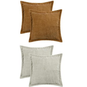 Unique Bargains 4 Pcs Solid Wide Bordered Corduroy Striped Throw Pillow Covers for Home Decorations - 1 of 4
