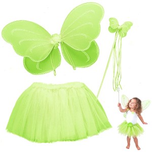 Butterfly Craze Fairy Princess Tutu Costume Set - Includes Glittery Sparkle Wings, Tutu Skirt, & Wand for Girls' Dress Up - 1 of 4