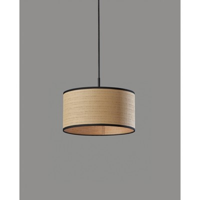 Black and Natural Woven Paper Drum Pendant Light
