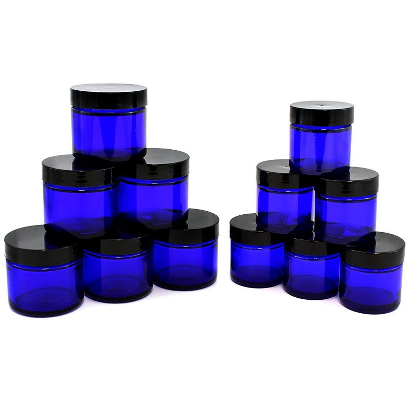 Cornucopia Brands Cobalt Blue 1oz/2oz Glass Cosmetic Jars, 12pc Combo Set; Empty Refillable Containers, 1 of 7
