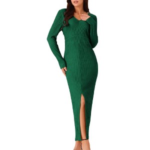 Seta T Women's Elegant Long Sleeve Round Neck Slit Hem Knit Maxi Dress - 1 of 4