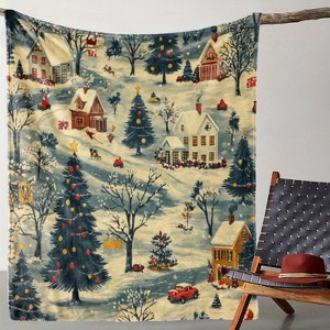Lomsoe Christmas Tree Village Print Flannel Blanket - All Seasons Soft and Warm Throw Blanket for Bed, Napping, Camping, Travel, Office - 1 of 4