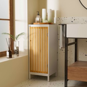 MAYEERTY Living Room Side Cabinet, Bamboo Slats Door, Living Room Use, Natural White - 1 of 4