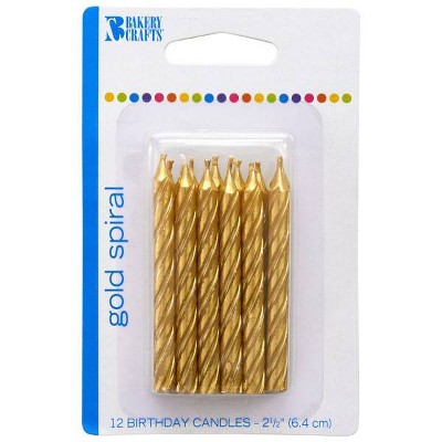 Bakery Crafts Gold Spiral 2.5&#34; Candles - 12ct