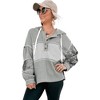 Amaryllis Women’s Striped Waffle Knit Hooded Pullover Top with Button Placket Patchwork Floral Sleeve Detail - 2 of 4