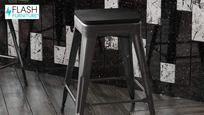 Flash Furniture Cierra Set of 4 Commercial Grade 30" High Backless Metal Indoor Bar Height Stools with All-Weather Poly Resin Seats, 2 of 14, play video