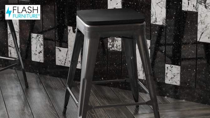 Flash Furniture Cierra Set of 4 Commercial Grade 24" High Backless Metal Indoor Counter Height Stools with All-Weather Poly Resin Seats, 2 of 14, play video