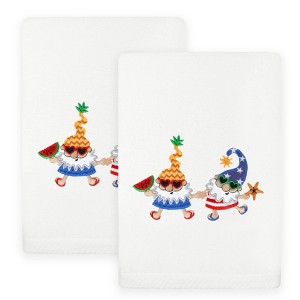 Linum Home Textiles SUMMER GNOMES - Embroidered Luxury 100% Turkish Cotton Hand Towels - 1 of 3