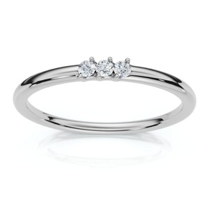 Pompeii3 Delicate Diamond 3-Stone Minimalist Anniversary Wedding Ring 14k Gold Lab Created - 1 of 4