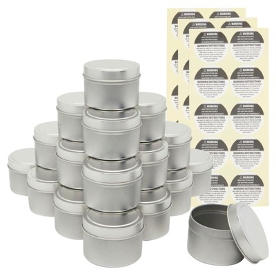 Bright Creations 24 Pack Silver Tin Jars for Candle Making, 5 oz Containers with Lids, Labels
