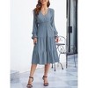 Women's Casual Wrap V Neck Midi Dress Long Sleeve Smocked Waist Tiered A Line Pleated Flowy Long Dress - 3 of 4