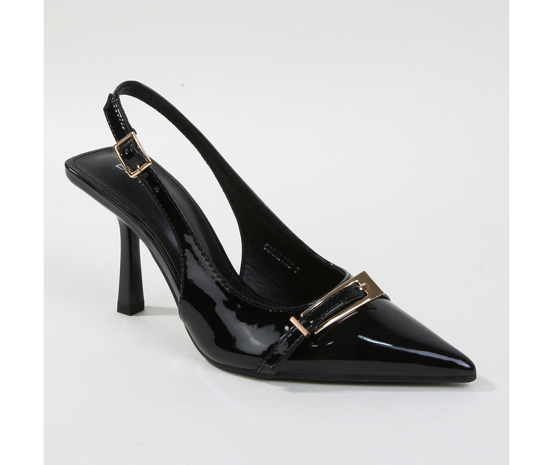 Berness Women's Coraline Patent Slingback Pump Heels with Buckle Detail