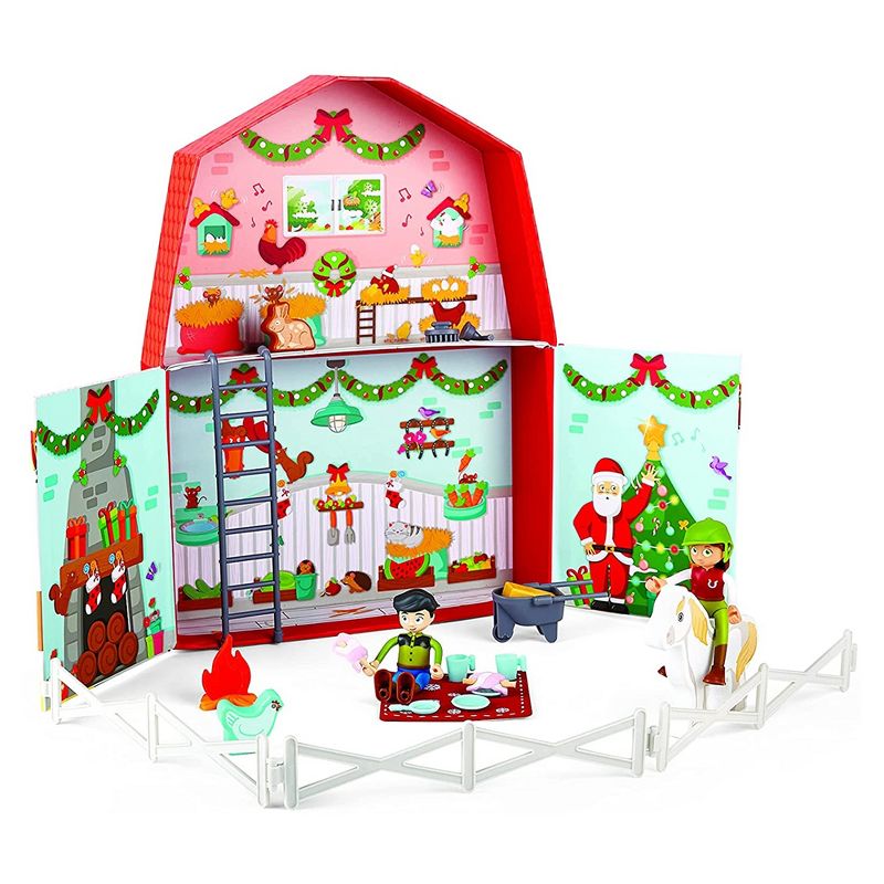 Hape E3410 25 Day Kids Wooden Pony Farm Advent Calendar with 24 Figures, and Decorated Barn Backdrop, 1 of 7