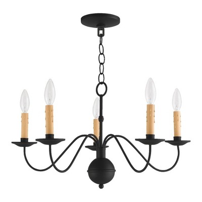 Mini Heritage Black Steel 5-Light Candelabra Chandelier